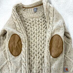 Carhartt cable knit sweater with elbow patches.